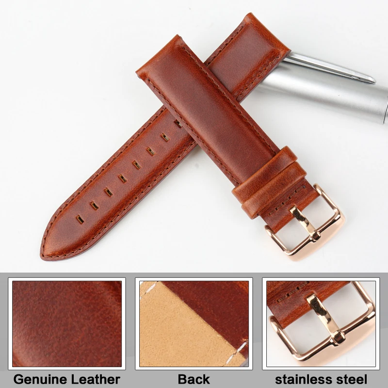 MAIKES Genuine Leather Watchband Silver & Roes Gold Buckle for 12mm 16mm 18mm 20mm Luxury Replace Bracelet Strap