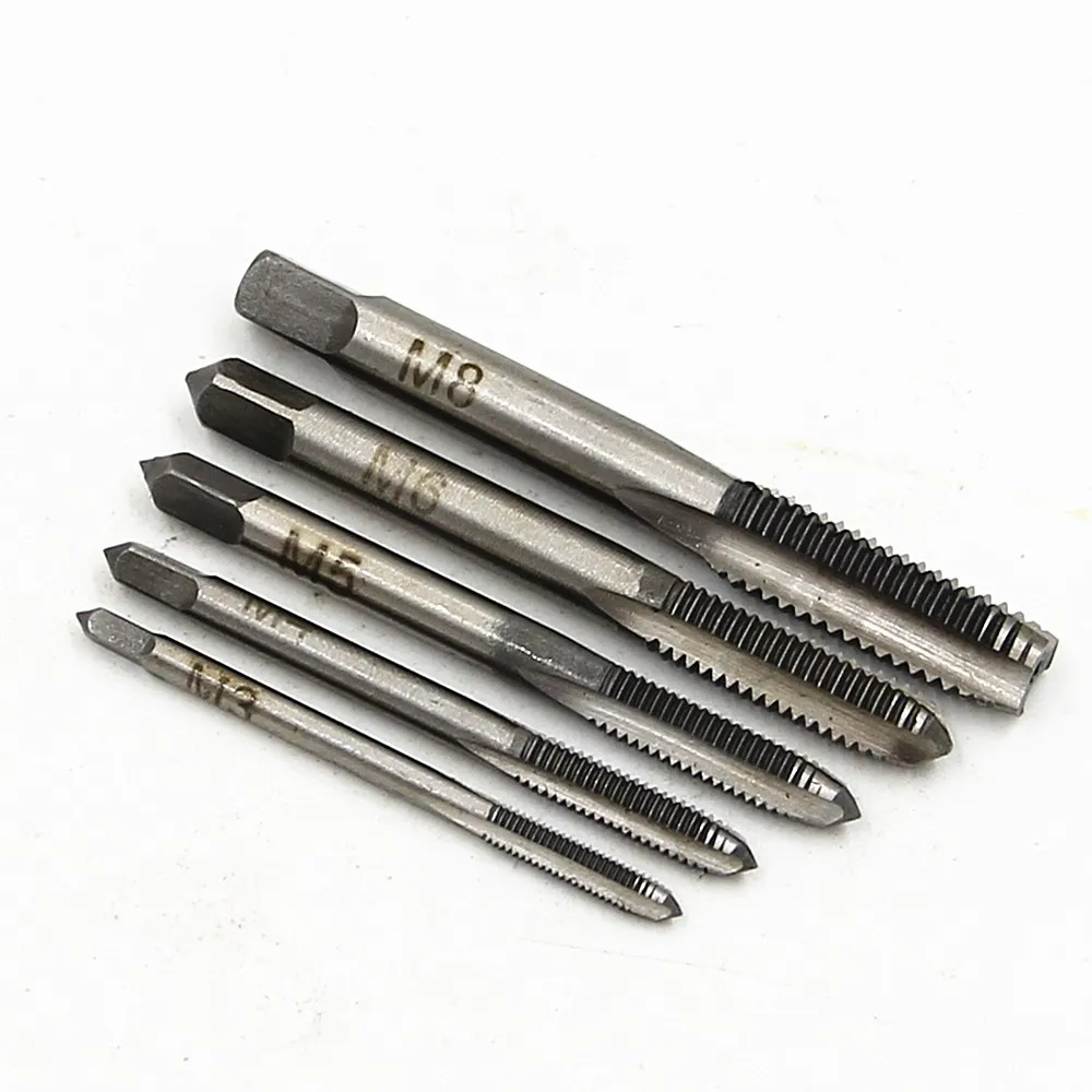 

Fixmee 5pcs HSS Machine Screw Thread Metric Plug Tap 3mm 4mm 5mm 6mm 8mm M3-M8 set Free shipping