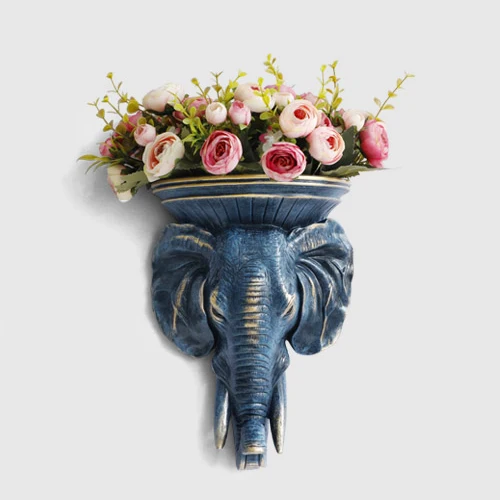 Elephant V2 Настенная ваза из смолы с головой животного, украшение для дома, подвесная Фреска, ремесла для гостиной, искусственный цветочный горшок, украшения, кулон, искусство, Свадебный сад - Цвет: Elephant V2