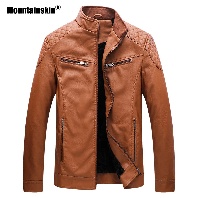 Мужская кожаная куртка Mountainskin зимняя флисовая из искусственной кожи с