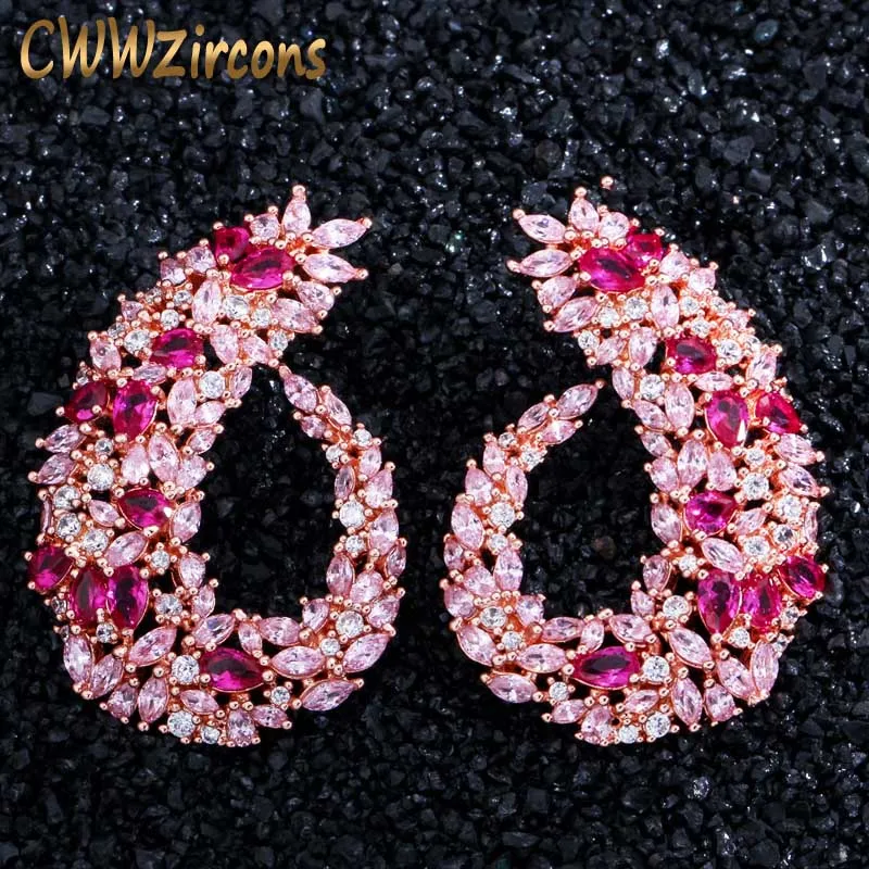 Multi color CWWZircons, розовое золото, роскошные популярные Геометрические цветы, много цветов, кубический цирконий, большие свадебные серьги, модные Знаменитые Ювелирные изделия CZ415 - Окраска металла: Multi color