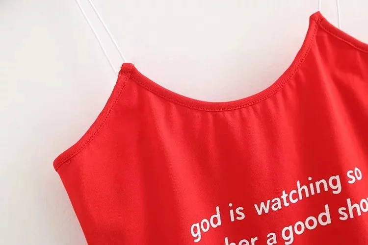Женский топ с принтом god is watching Модный повседневный укороченный на бретелях|Топы|