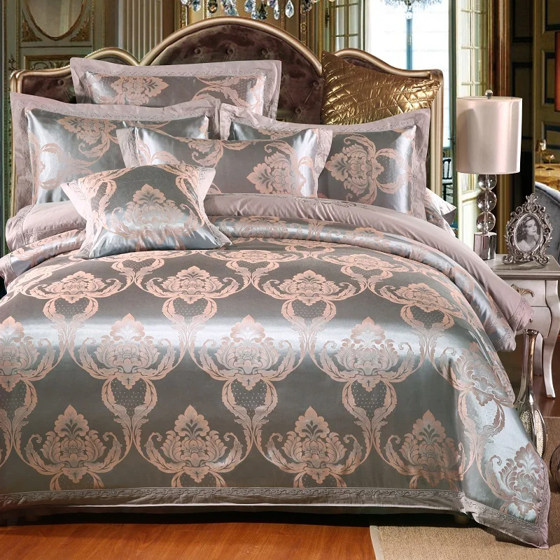 

Hot sale Wedding 4 Pcs Jacquard Luxury Bedding sets Queen/King size Cotton Bed linen Duvet cover