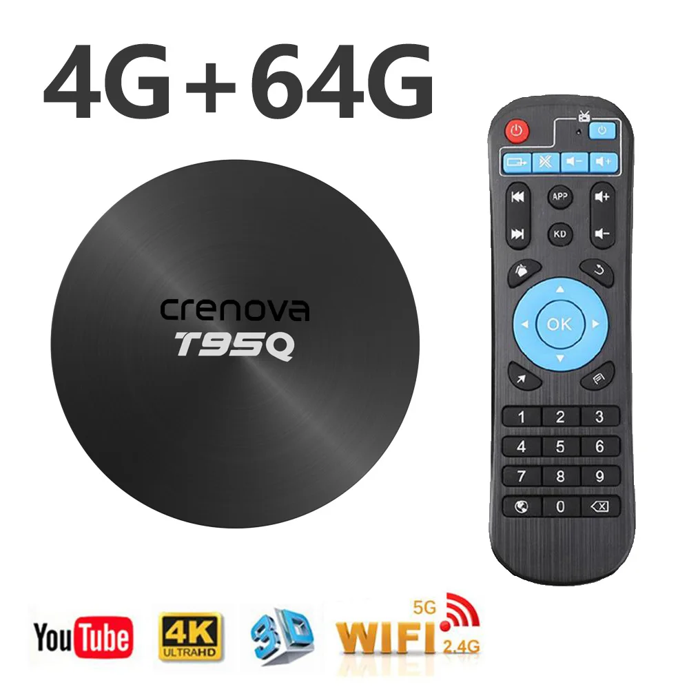 4G 64G ТВ-приставка CRENOVA Android 8,1 S905X2 4 ГБ 32 ГБ 64 Гб Поддержка 2,4G 5,8G Двойной Wi-Fi Bluetooth T95Q 3D приставка 4 K Smart tv box - Цвет: 4G 64G