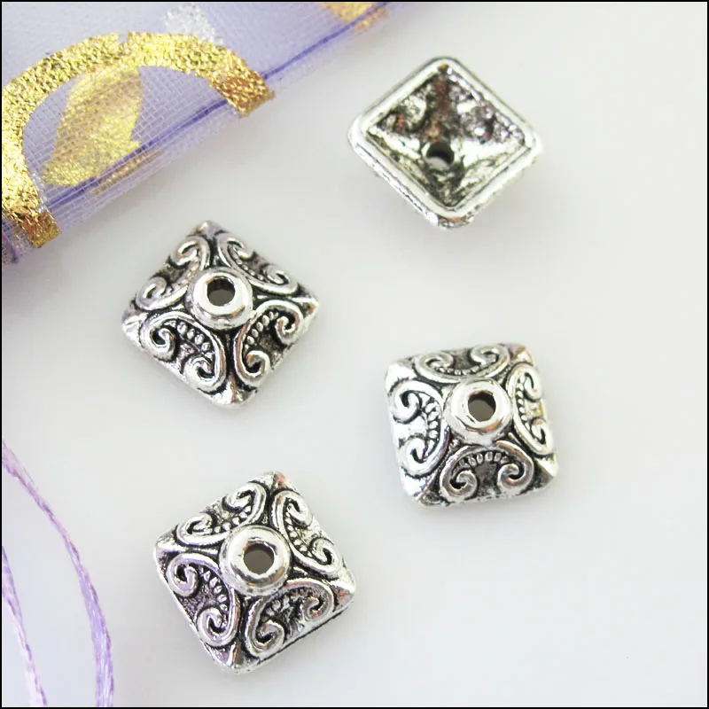 Мода 30 шт. Тибетский серебристый цвет в форме квадрата сердца конец биссерных