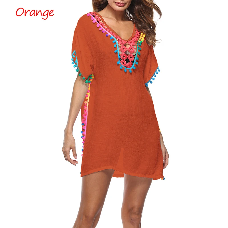 Женский модный кафтан с помпонами купальник туника Пляжное Платье