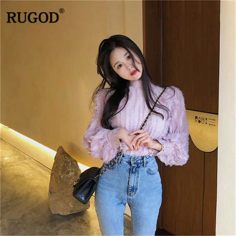 RUGOD 2019 новые плиссированные женские блузки с круглым вырезом и