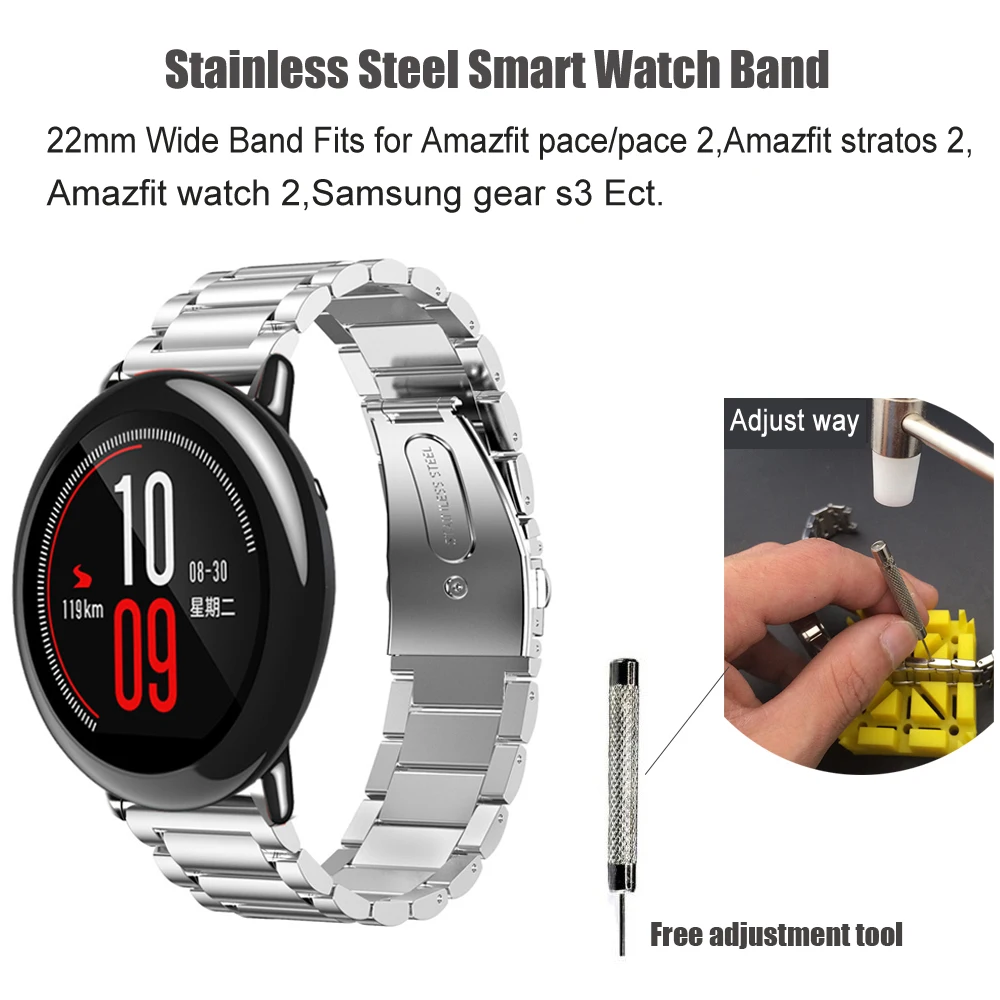 20 мм 22 мм металлический ремешок для Huami Amazfit Pace браслет для Amazfit Stratos 2 Bip браслет из нержавеющей стали для huawei GT Magic