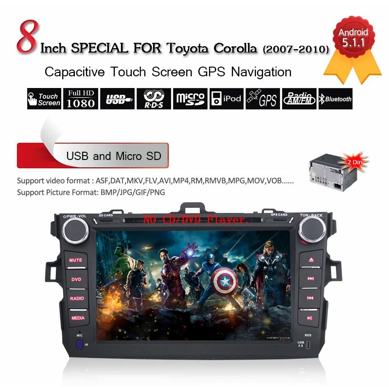 Новый 8 дюймов Android 1 автомобильный DVD плеер GPS навигация Радио Аудио для Toyota Corolla Navi