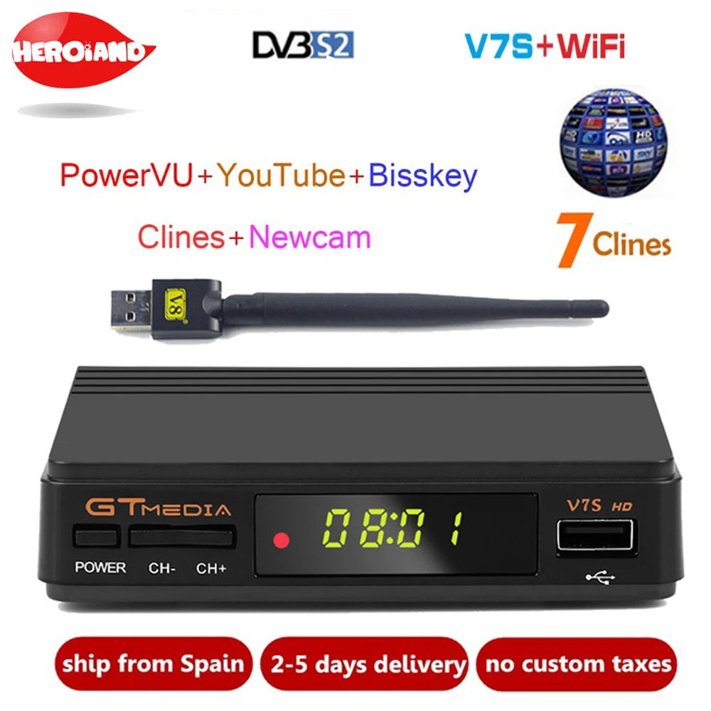 Freesat V7S HD DVB-S/S2-цифра спутниковый телевизионный Ресивер FTA Full HD1080P+ USB WI-FI поддерживает Youtube, Biss ключей, цлайнс PK FREESAT V7 HD приемник