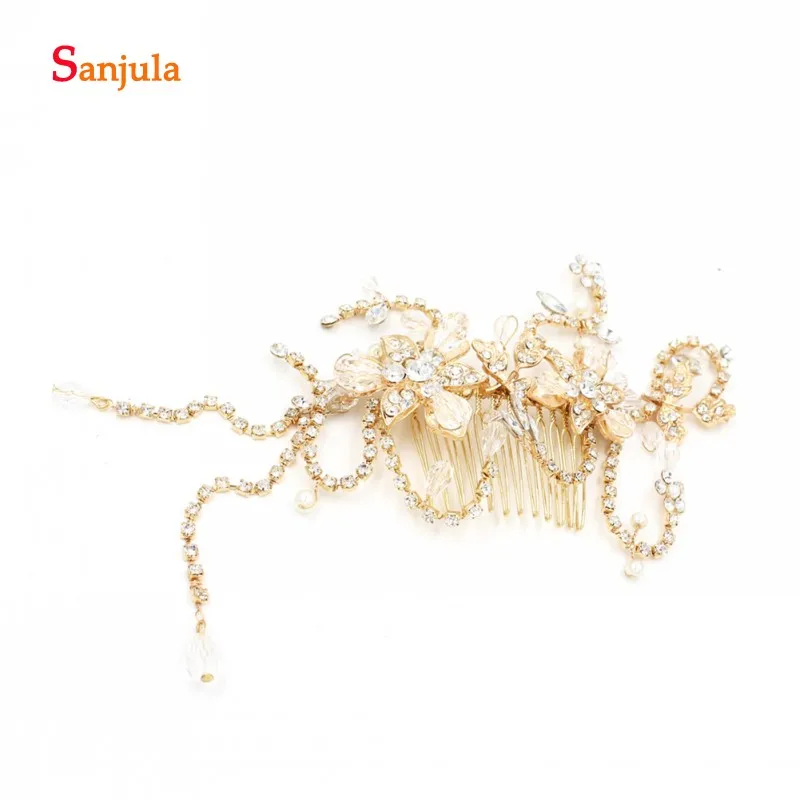 Europe Style Fashion Headband with Comb Gold Flowers Bling Head Piece for Bridal Wedding Accessories H175 | Свадьбы и торжества