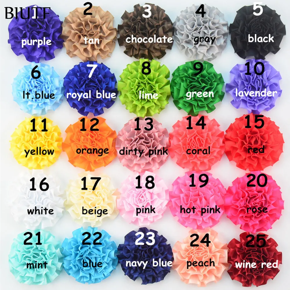 50 шт./лот DIY бутик пушистая оборка атласная лента Ткань Цветы для девочки заколка