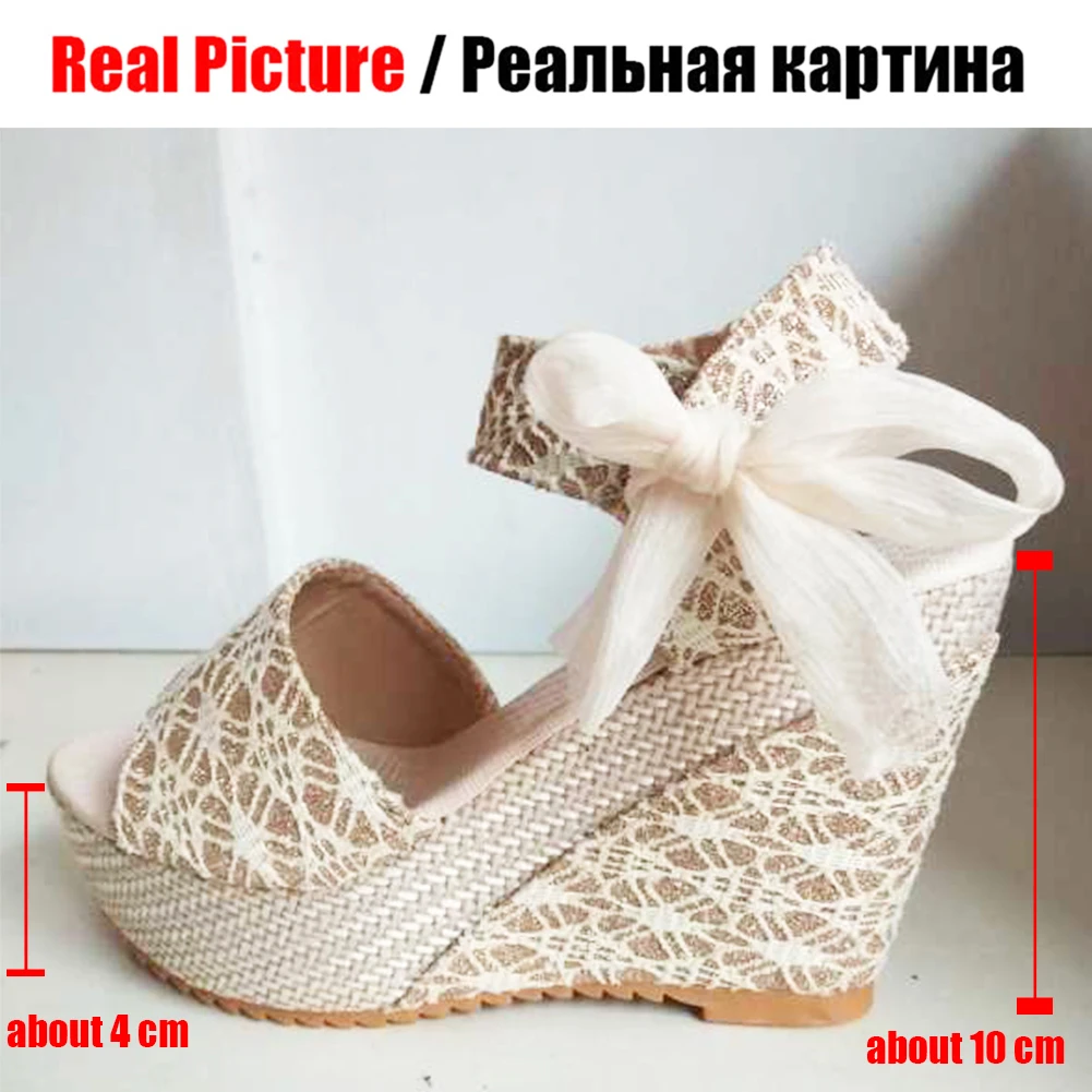 RIBETRINI/Коллекция года; модные женские туфли на танкетке с кружевом для отдыха; женские летние босоножки; вечерние женские туфли на высоком каблуке и платформе