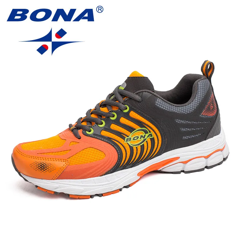 DARK GREY ORANGE BONA/Новинка; классические стильные мужские кроссовки на шнуровке; спортивная обувь из сетчатого материала; уличные Прогулочные кроссовки; удобные легкие кроссовки - Цвет: DARK GREY ORANGE