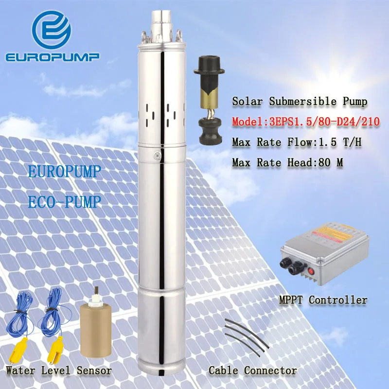 Модель EUROPUMP (3EPS1.5/80 D24/210) 24 вольт 80 м подъемный глубоководный погружной водяной