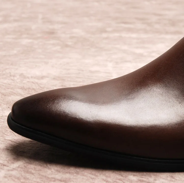 QYFCIOUFU Fashionable Genuine Leather Chelsea Boots For Men Pointed Toe Zipper Flat Handmade Italian Brand Mens Dress Boots