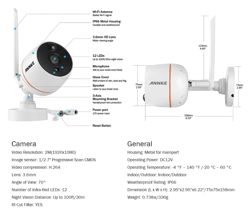 ANNKE 4ch Беспроводная система видеонаблюдения 1080P Wifi мини NVR комплект для наружного видеонаблюдения домашняя беспроводная ip-камера