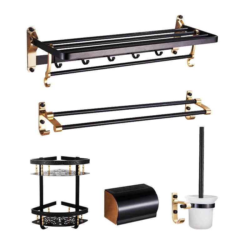 Набор аксессуаров для ванной комнаты черного и золотого цвета держатель бумаги