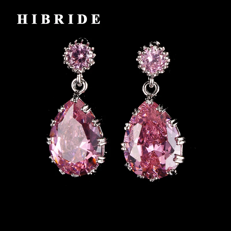 HIBRIDE 8 цветов хрустальные Женские Висячие Серьги Brincos классические розовые CZ