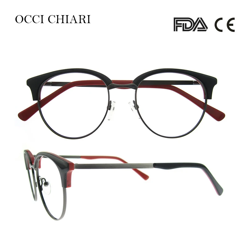 C2 red OCCI CHIARI, прозрачные очки, Ретро стиль, нержавеющая сталь, металлические очки, очки, очки для близорукости, оправа для очков, для женщин и мужчин zein - Цвет оправы: C2 red