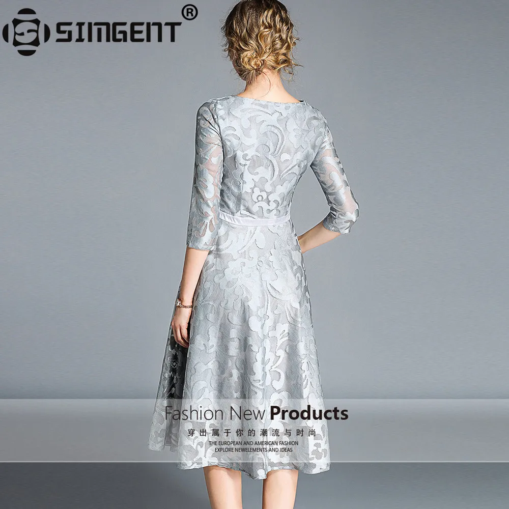 Simgent Новая мода осень весна женское повседневное элегантное кружевное платье с коротким рукавом и вышивкой vestidos robe Dentelle Jurken SG87262