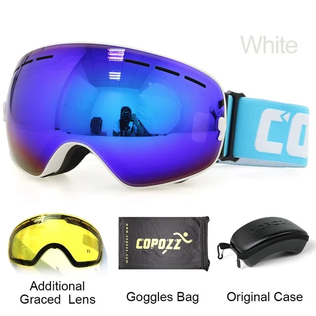 White Blue COPOZZ, брендовые лыжные очки, двухслойные, UV400, анти-туман, большая Лыжная маска, очки для катания на лыжах, для мужчин и женщин, очки для сноуборда, GOG-201 Pro - Цвет: White Blue