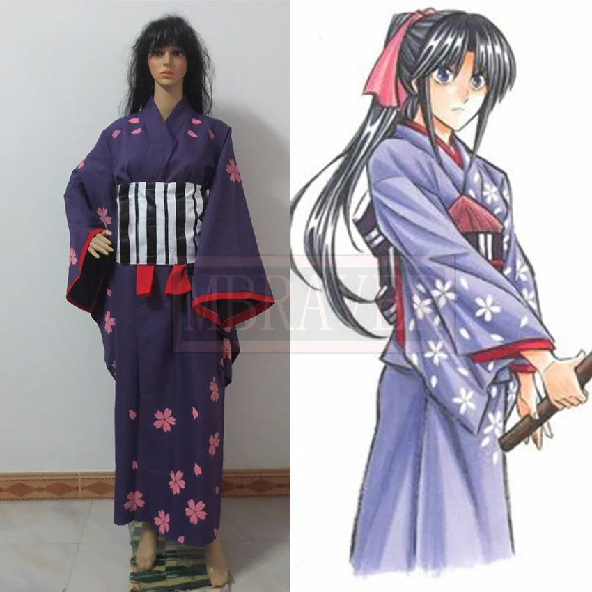 Кимоно для косплея с принтом Каору из аниме руруруни костюм в стиле &quotЛолита&quot
