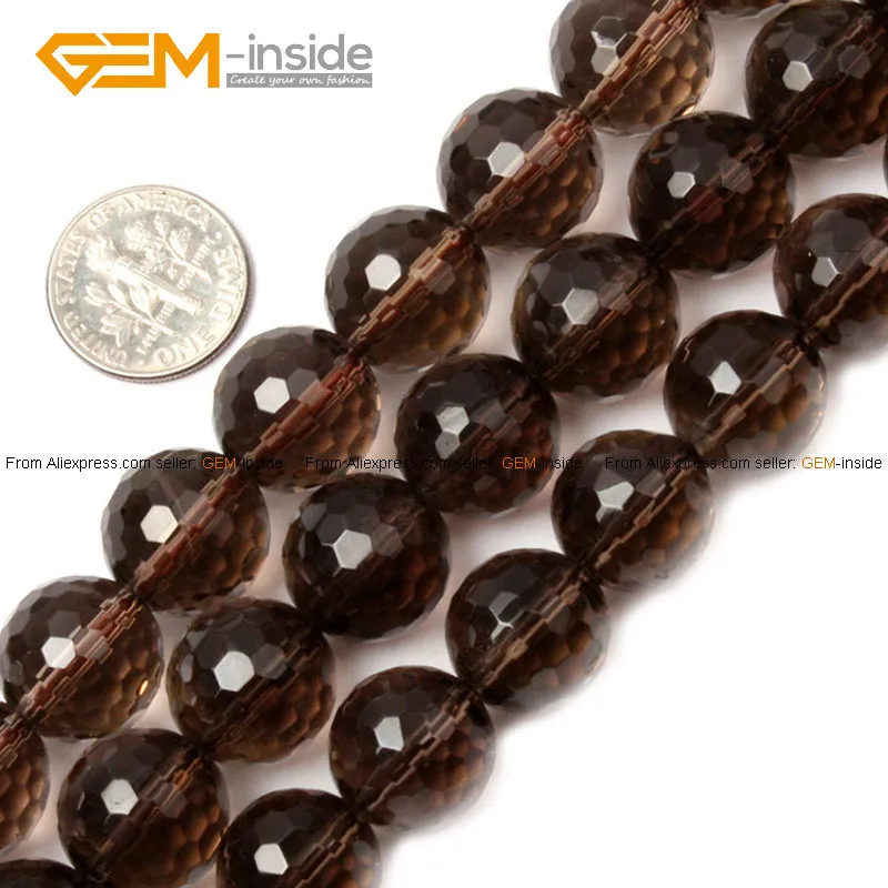 Gem-inside 4-18 мм 15 дюймов натуральный круглый граненый дымчатый Quartzs Бисер для ювелирные изделия, изготовление браслетов для женщин DIY бусины ювелирные изделия