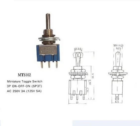 Переключатель K138B Mini Mts102 однополюсный переключатель с двумя выключателями