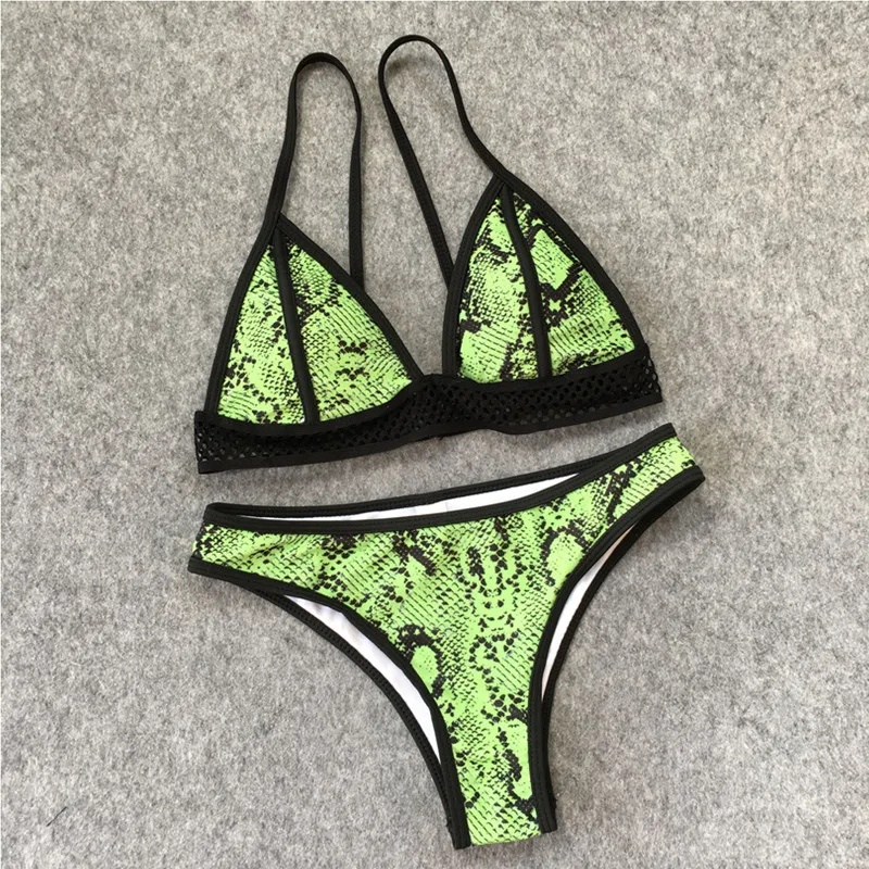 

2018 New Sexy Snakeskin Pattern Bikini Swimsuit Women Rope Tied Bathing Suit Girl Swimwear Brazilian Halter Summer Trikini