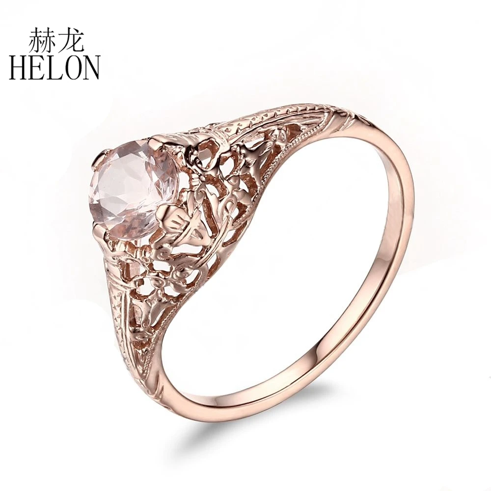 HELON Solid 14 K розовое золото безупречный круглый 5,5 мм натуральный морганит обручальное кольцо для женщин Свадебные Винтажные Ювелирные изделия с камнем-солитером