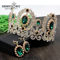himstory luxurious baroque green rhinestones crown queen hair ornaments prom jewelry bridal wedding studio hair accessories