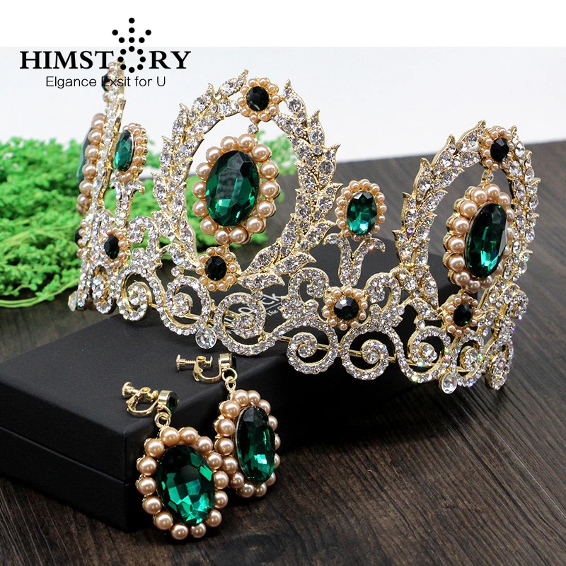 HIMSTORY роскошный зеленое в стиле барокко с короной со стразами королевские
