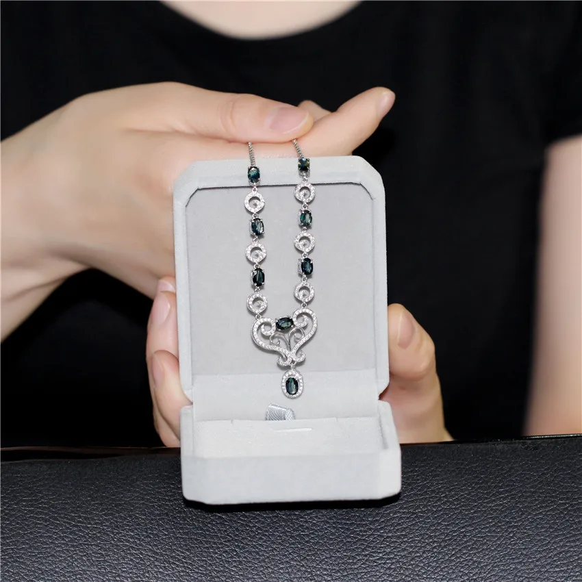Almei, для девушек, 0.5ct, сапфир, камень по месяцу рождения, длинное ожерелье, Твердое Серебро, 925, для помолвки, циркония, ювелирное изделие для женщин с коробкой 40% FN059