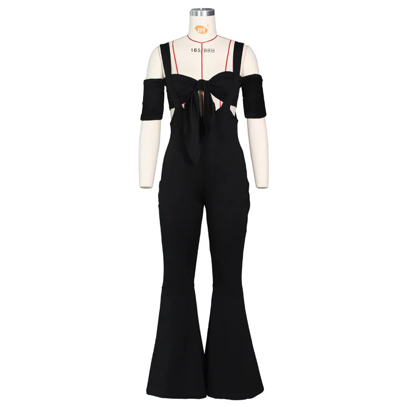 

Sexy Bandage Two Piece Set 2019 Women Bow Tie Up Strapless Crop Top and Flare Pants Bodycon Overalls Party Night Club Outfits