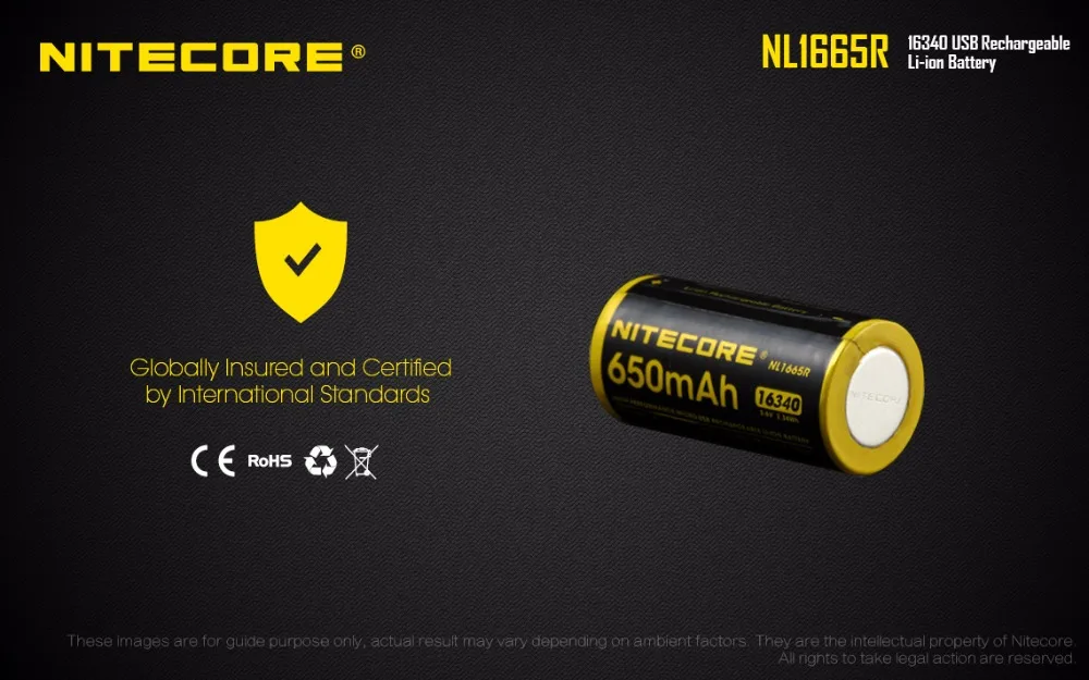 1 шт. NITECORE NL1665R Встроенный Micro-USB порт зарядки перезаряжаемые батареи 650 мАч 16340 батарея 3,6 В выход 2A Обновлено NL166