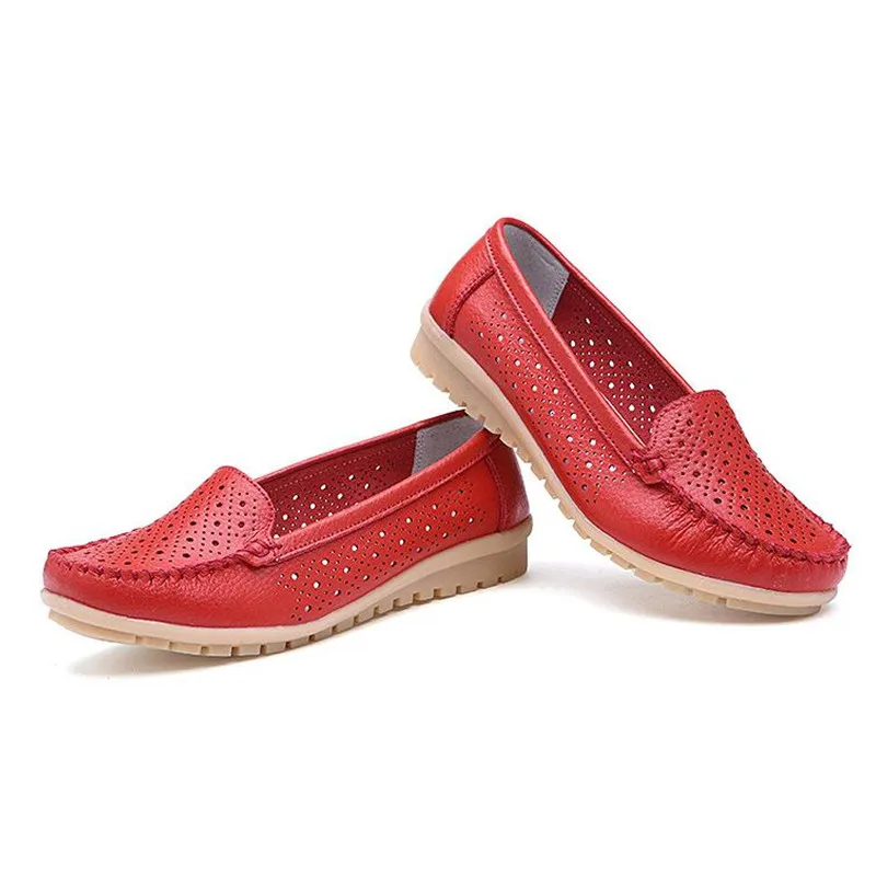 Новые летние модные полые кожаные Женские туфли лодочки Мокасины удобная обувь