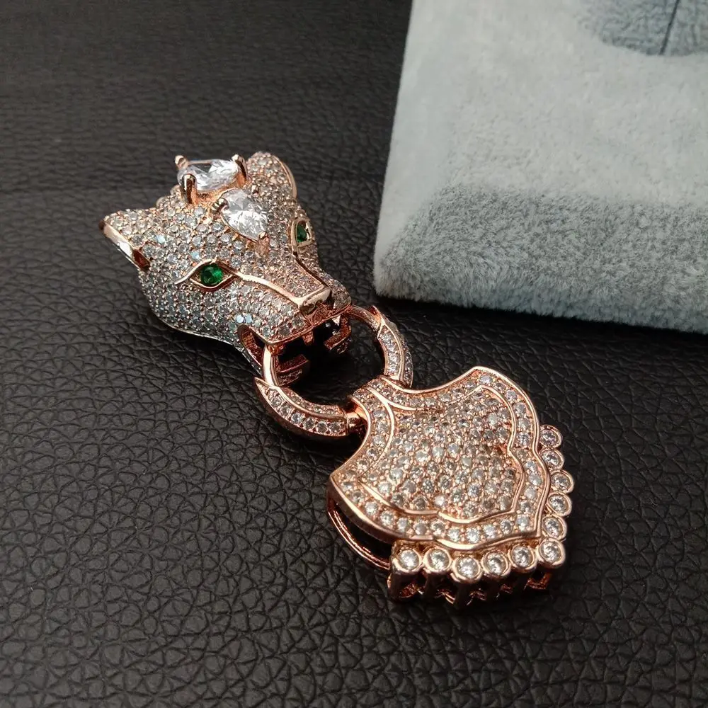 Кубический циркон Micro pave leopard head застежка 22x64 мм золотое покрытие