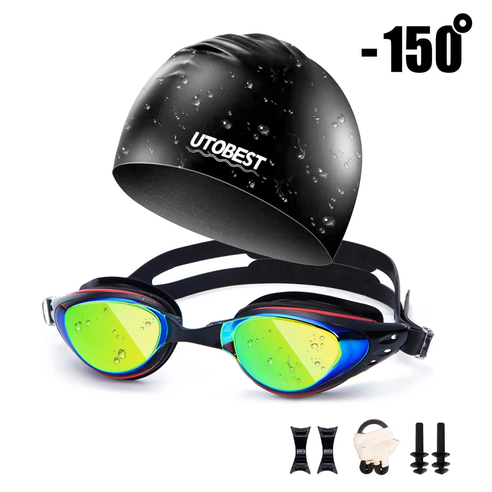 150 black set UTOBEST оптические очки для плавания Анти-туман мужские Плавание ming очки Защита от ультрафиолетовых лучей регулируемые близорукость Плавание очки Плавание ming кепки - Цвет: 150 black set