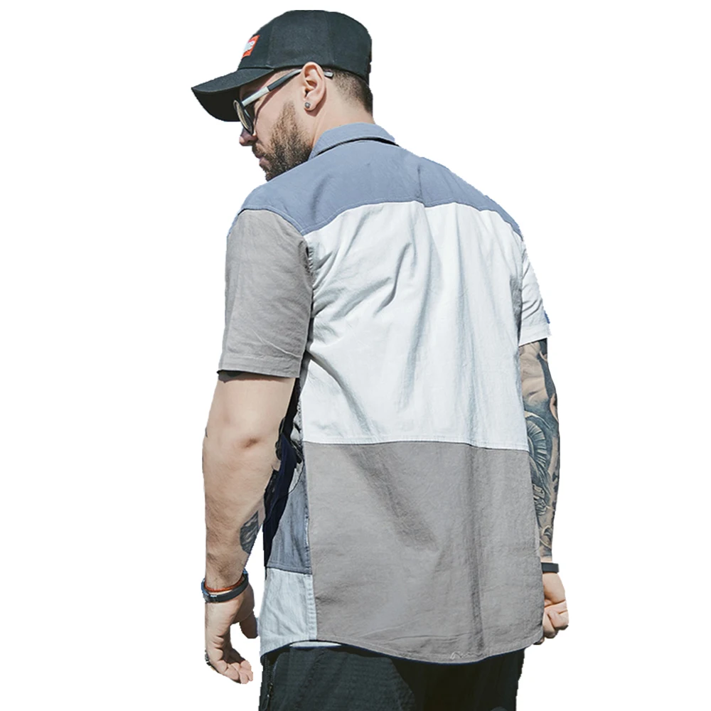 Мужская Повседневная рубашка летние лоскутные рубашки с короткими рукавами