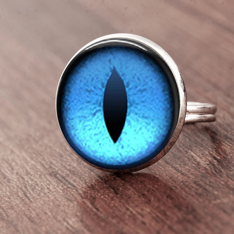 SUTEYI Vintage blue Dragon eye charm Cat glass dome cabochon gift for send friend adjustable rings handmade 100% | Украшения и