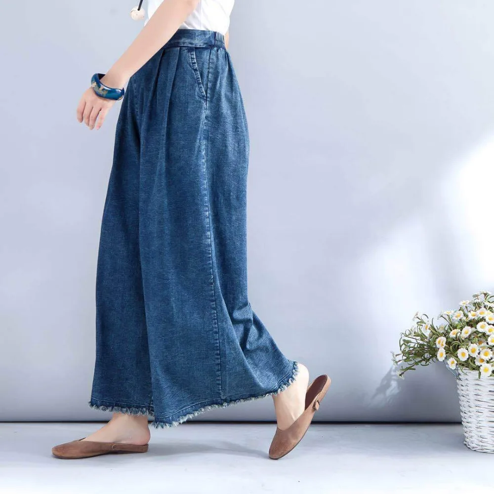 Большие размеры свободные джинсы джинсовые брюки весенние прямые кисточки