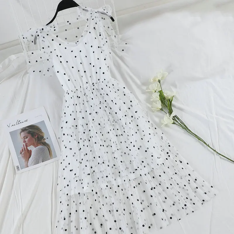 Women Dress Женское летнее платье без рукавов с v-образным вырезом на бретельках, повседневное эластичное тонкое сетчатая вуаль с высокой талией, плиссированное нарядное платье - Цвет: Women Dress