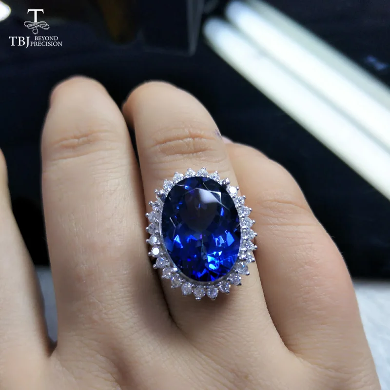 TBJ Диана кольцо из нержавеющей стали для вечерние большой 14ct покрытием синий