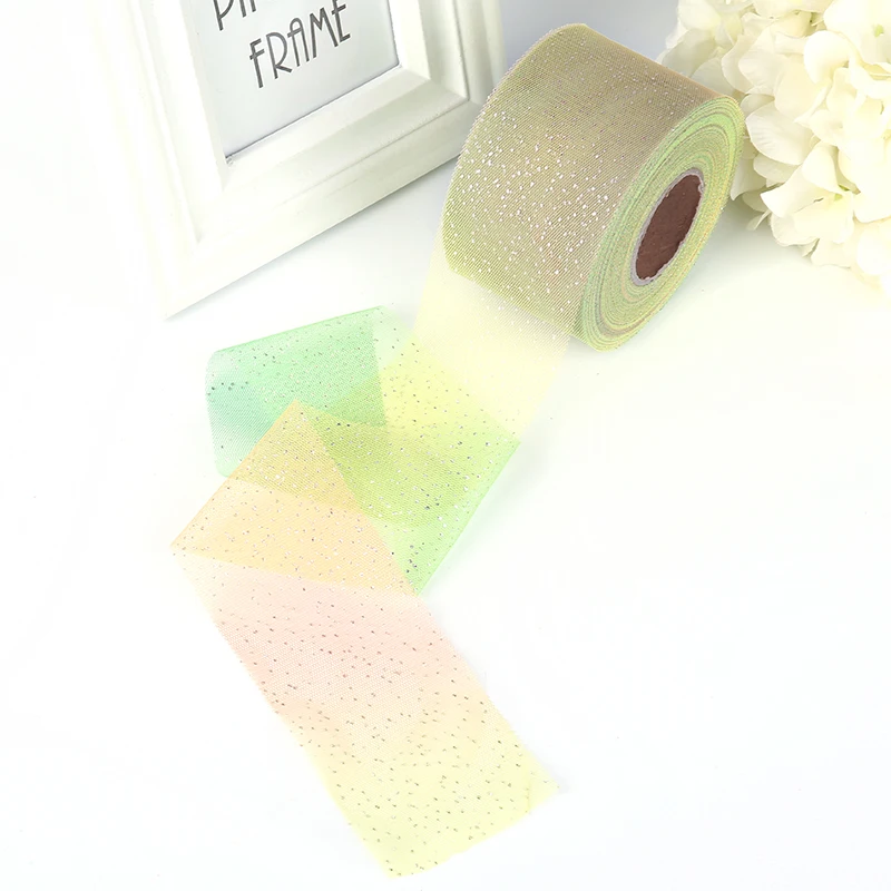 Green Rainbow 50yard/roll 6/7. 5 см блестящие Серебристые тюль ролл DIY помпонами юбка с бантом торт Топпер пачка мягкая блесток точка декор на свадьбу День рождения - Цвет: Green Rainbow