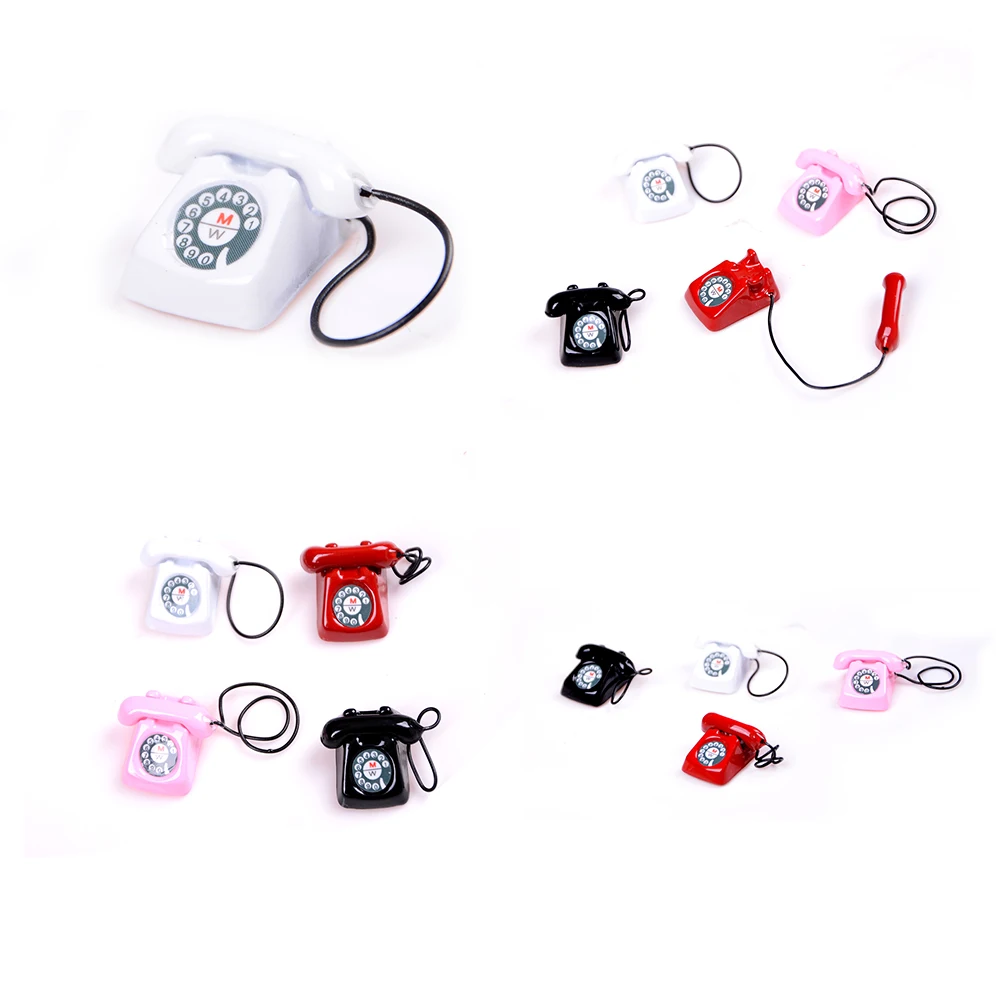 1/12 миниатюрный металлический телефон для кукольного домика черные классические