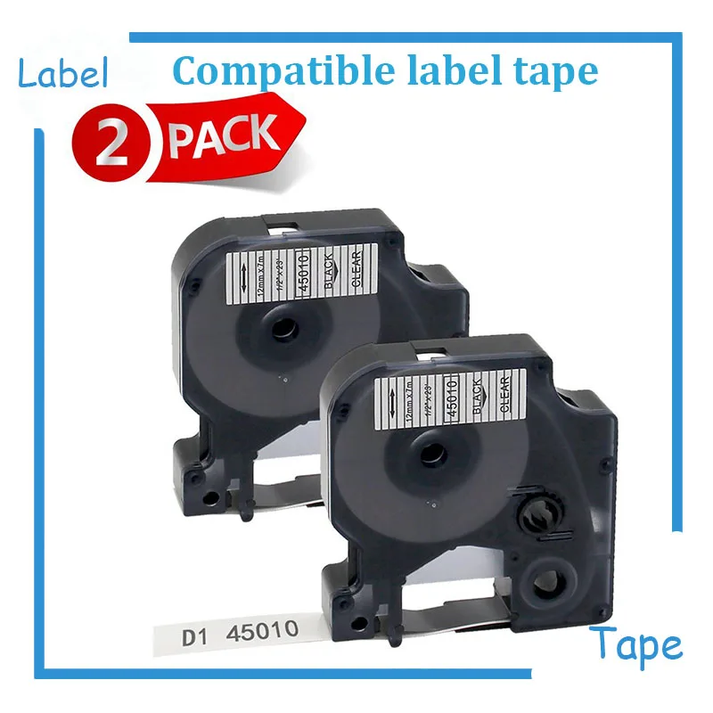 Бесплатная доставка 2PK 45010 совместимый 12 мм DYMO LabelManager D1 черный на прозрачный