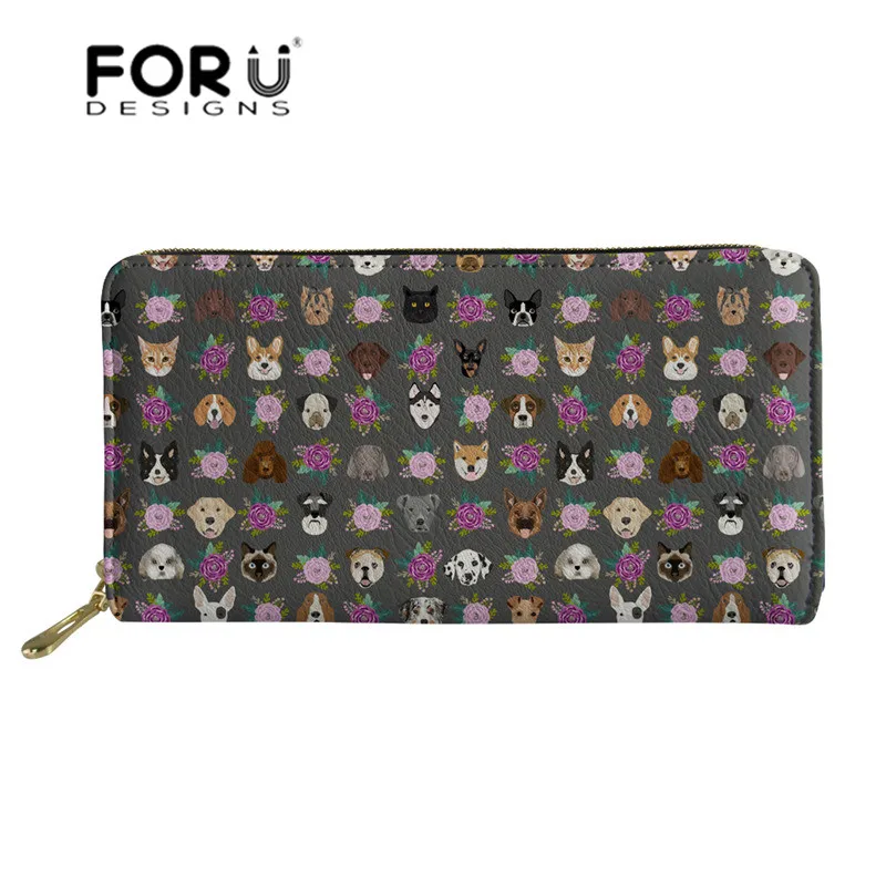FORUDESIGNS/женские кошельки и кошельки, собаки и кошки, головок подсолнуха, цветочный принт «домашние животные», женский кошелек, PU кожаные клатчи