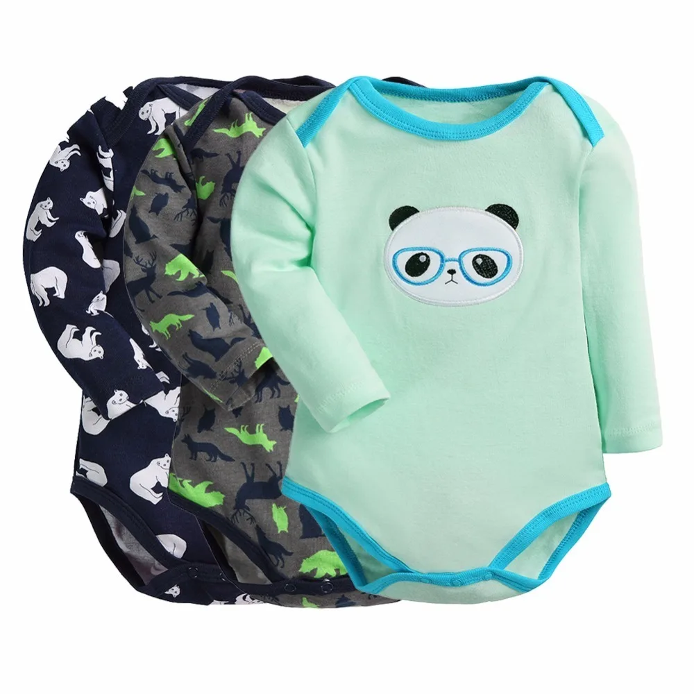 Детские комбинезоны 3 шт./лот с длинными рукавами пижамы для маленьких мальчиков