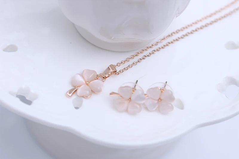 Кошачий глаз опал камень кулон ожерелье ювелирные наборы цветок серьги гвоздики